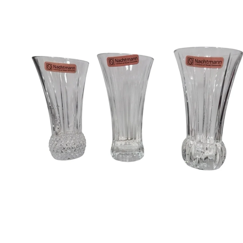 Set of 3 Nachtmann Crystal Bud Vases Germany Clear Cut Glass Vintage‎ Flowers